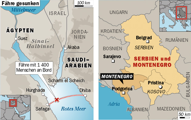 Karte Fähre und Serbien-Montenegro